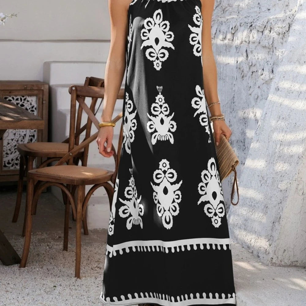 Printed Maxi Dress with Grecian Neck