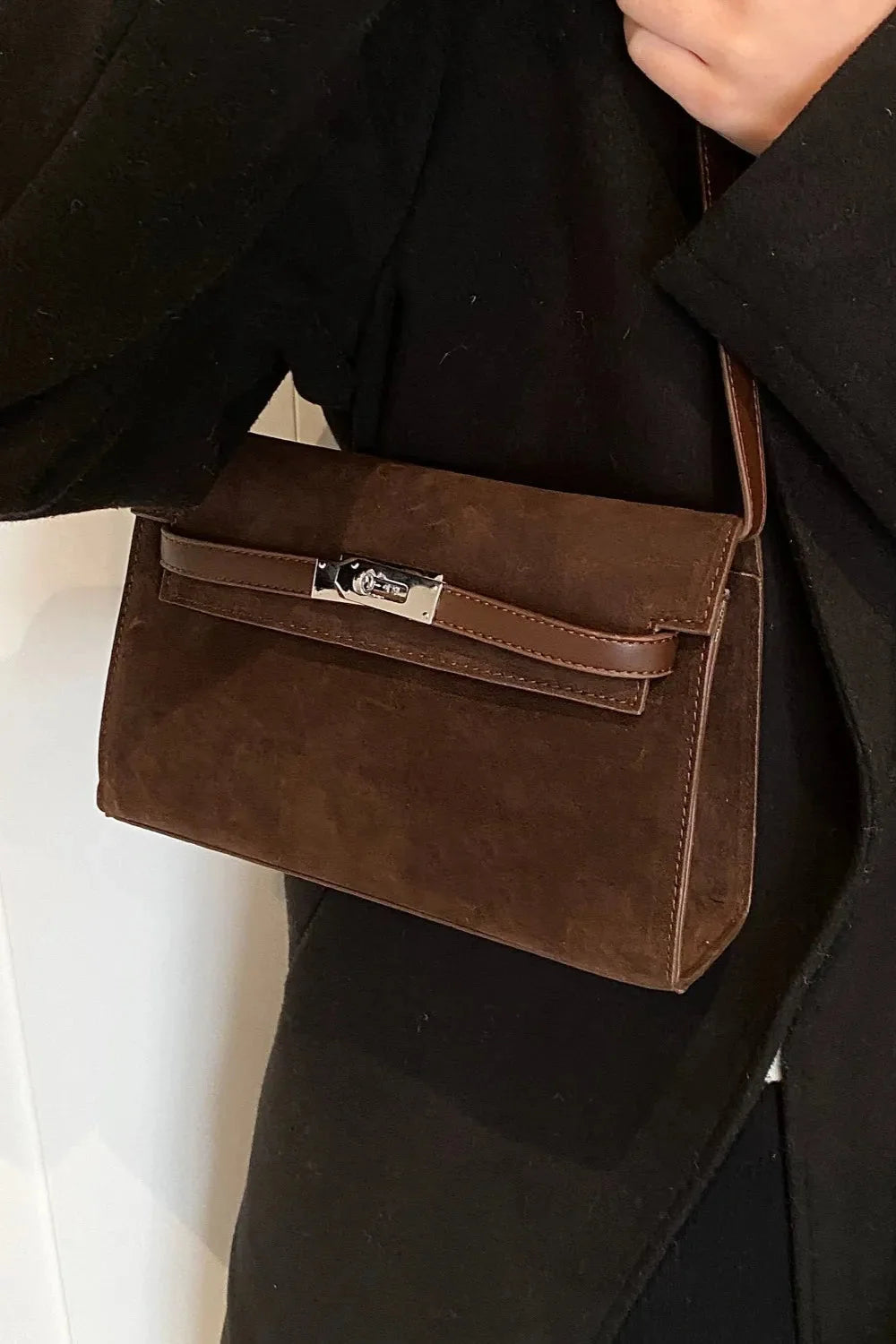 Small Suede PU Leather Shoulder Bag with Handles
