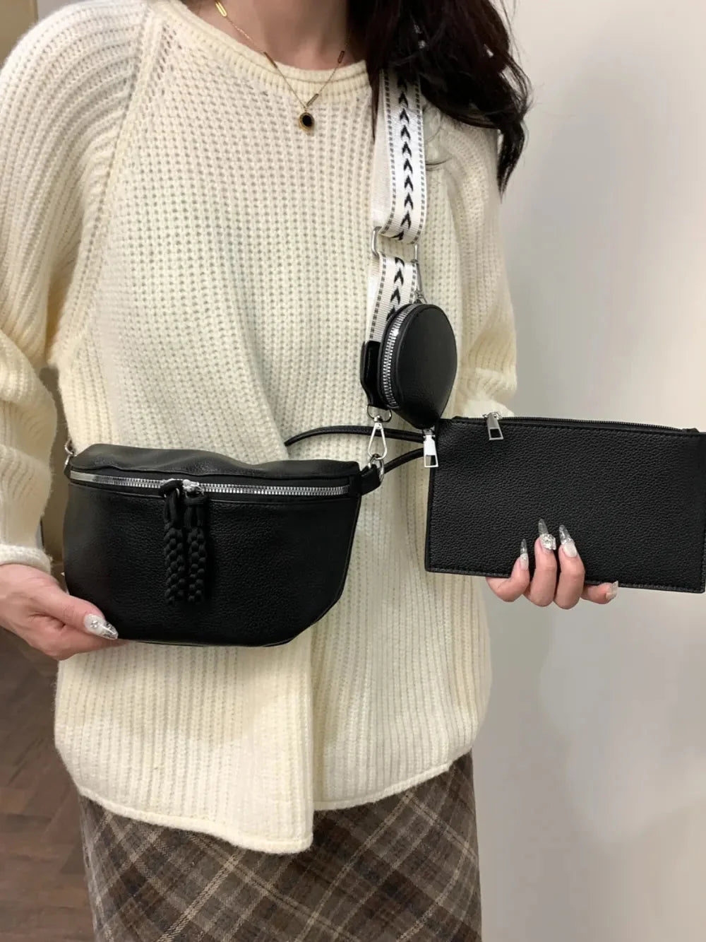 Brown PU Leather Crossbody Bag with Coin Purse