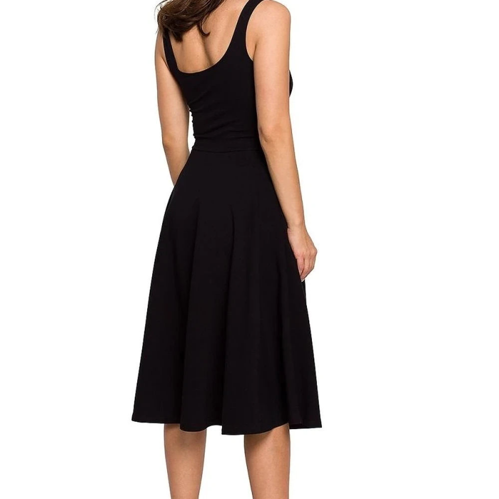Cotton Dress Thin Straps Flared Bottom Pockets