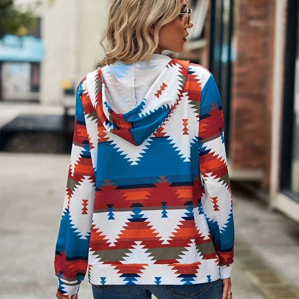 Geometric Zip Up Hooded Jacket