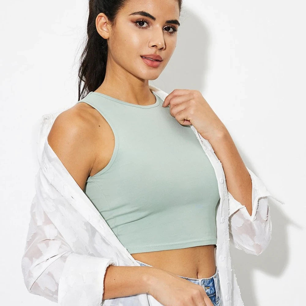 Cropped Round Neck Tank Top