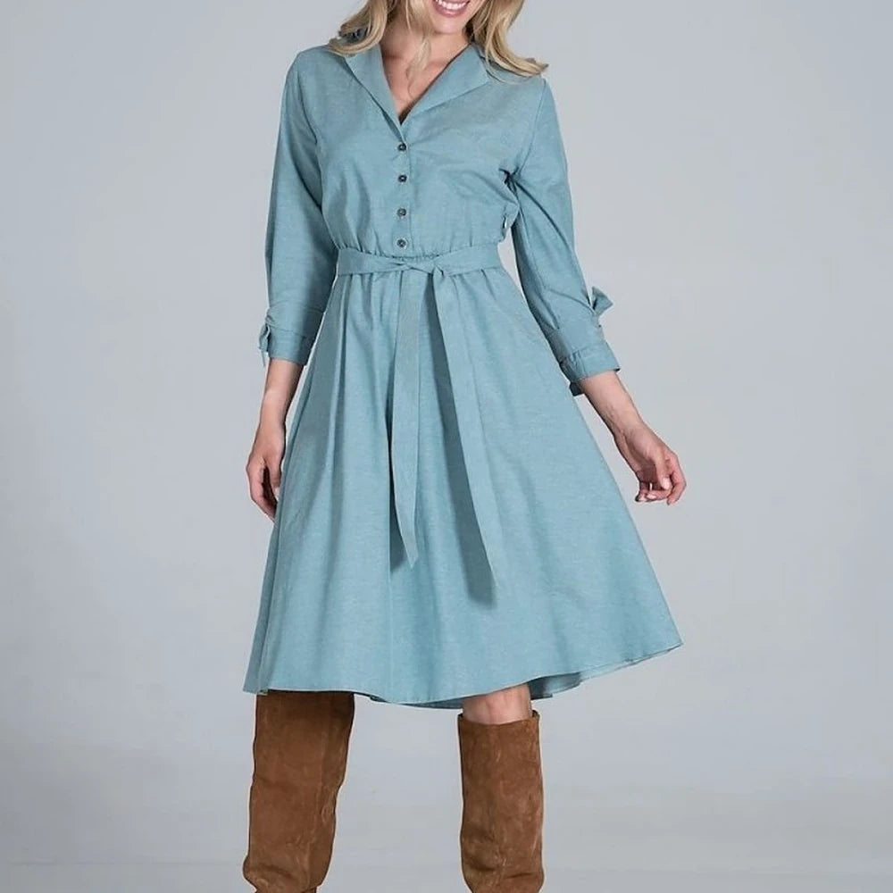 Women's Midi Dress with Collar and Belt