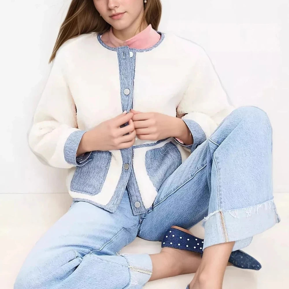 Contrast Trim Teddy Jacket