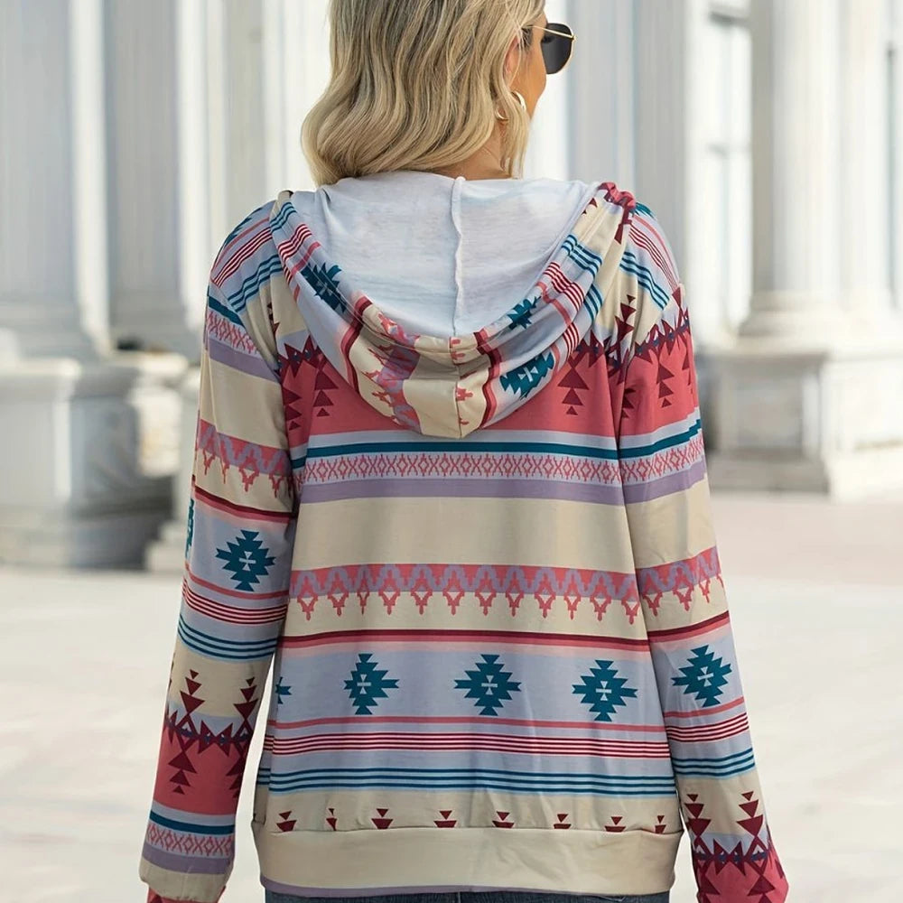 Geometric Zip Up Hooded Jacket