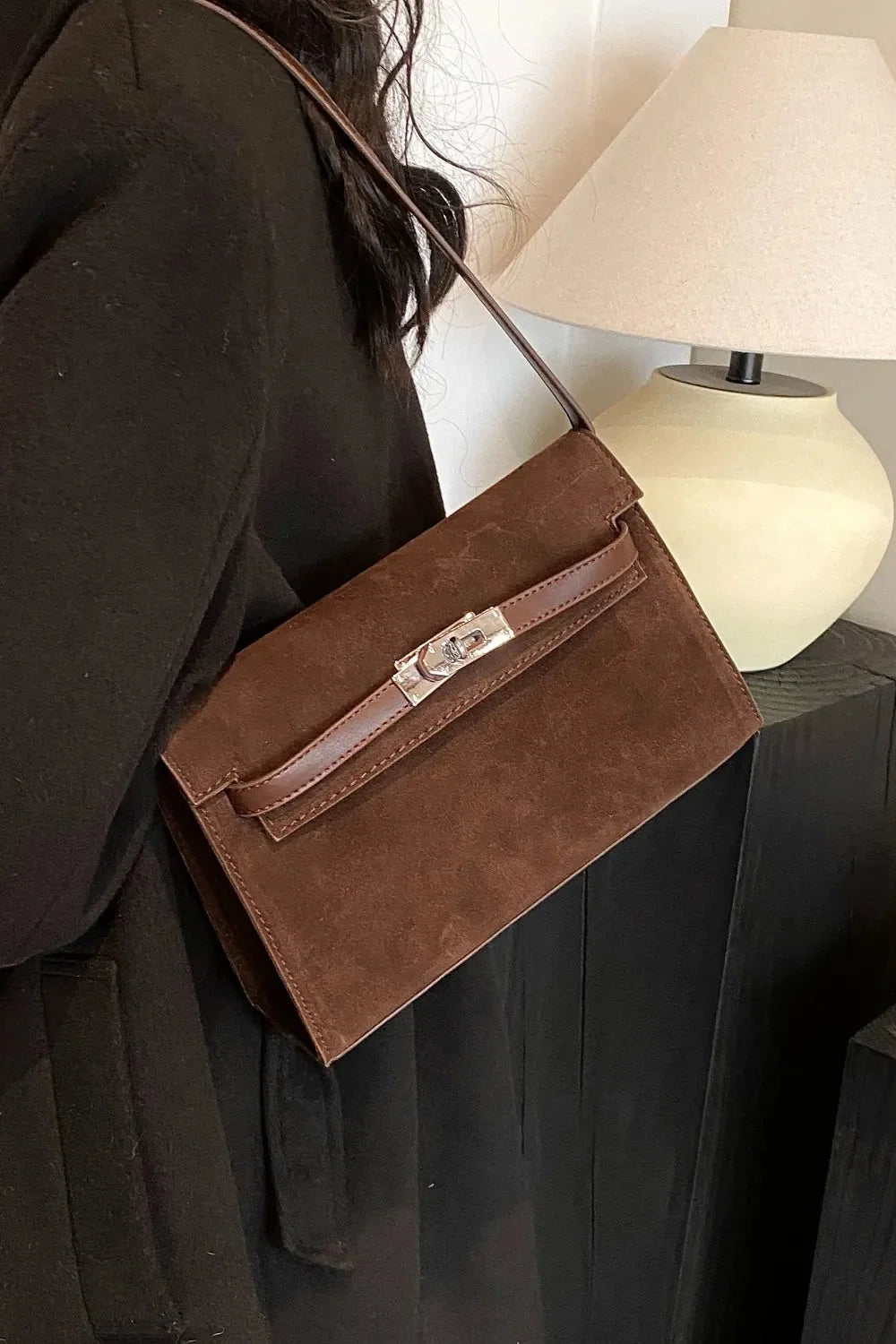 Small Suede PU Leather Shoulder Bag with Handles