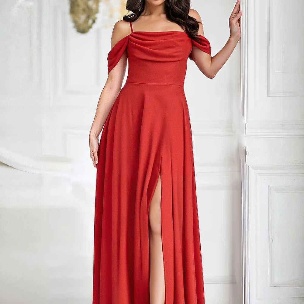 Red Shiny Maxi Dress with Slit