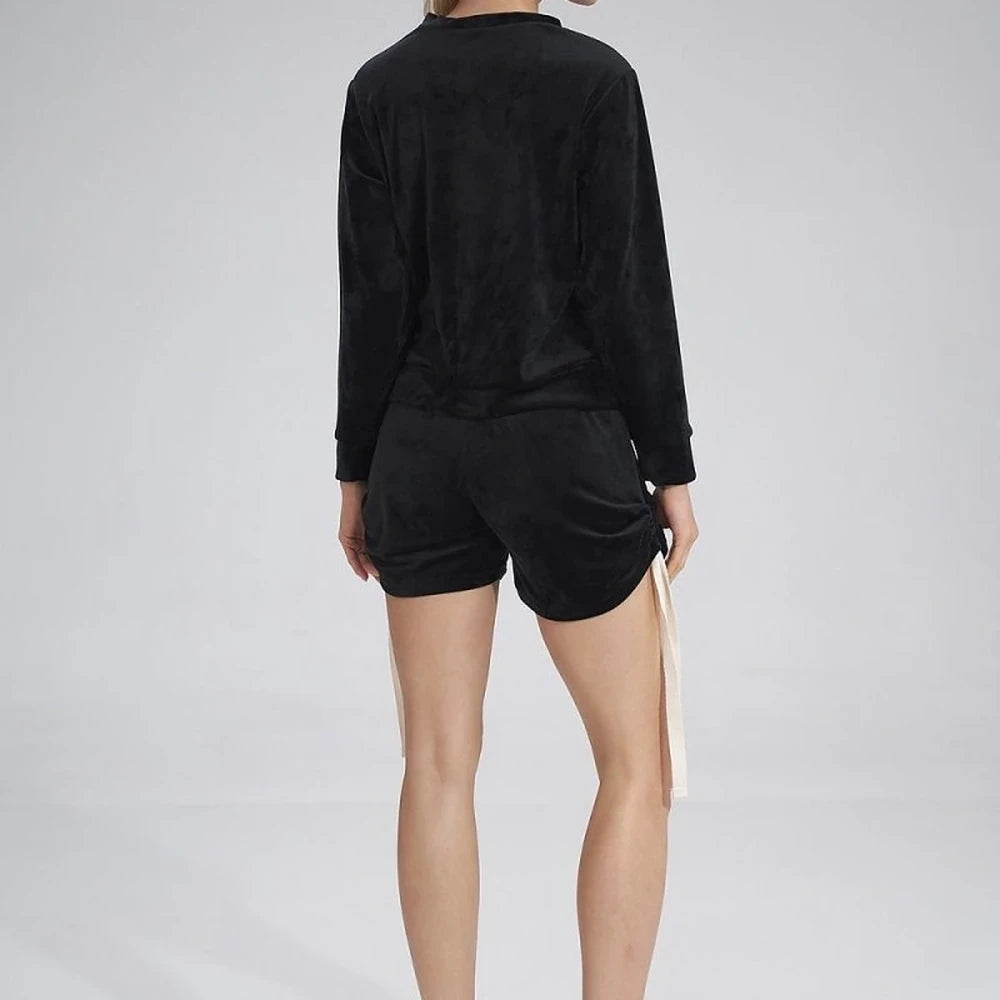 Short Velour Sweatshirt Ribbed Cuffs