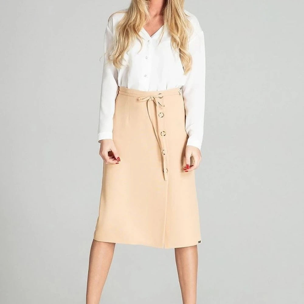 Checked Midi Skirt with Front Overlap