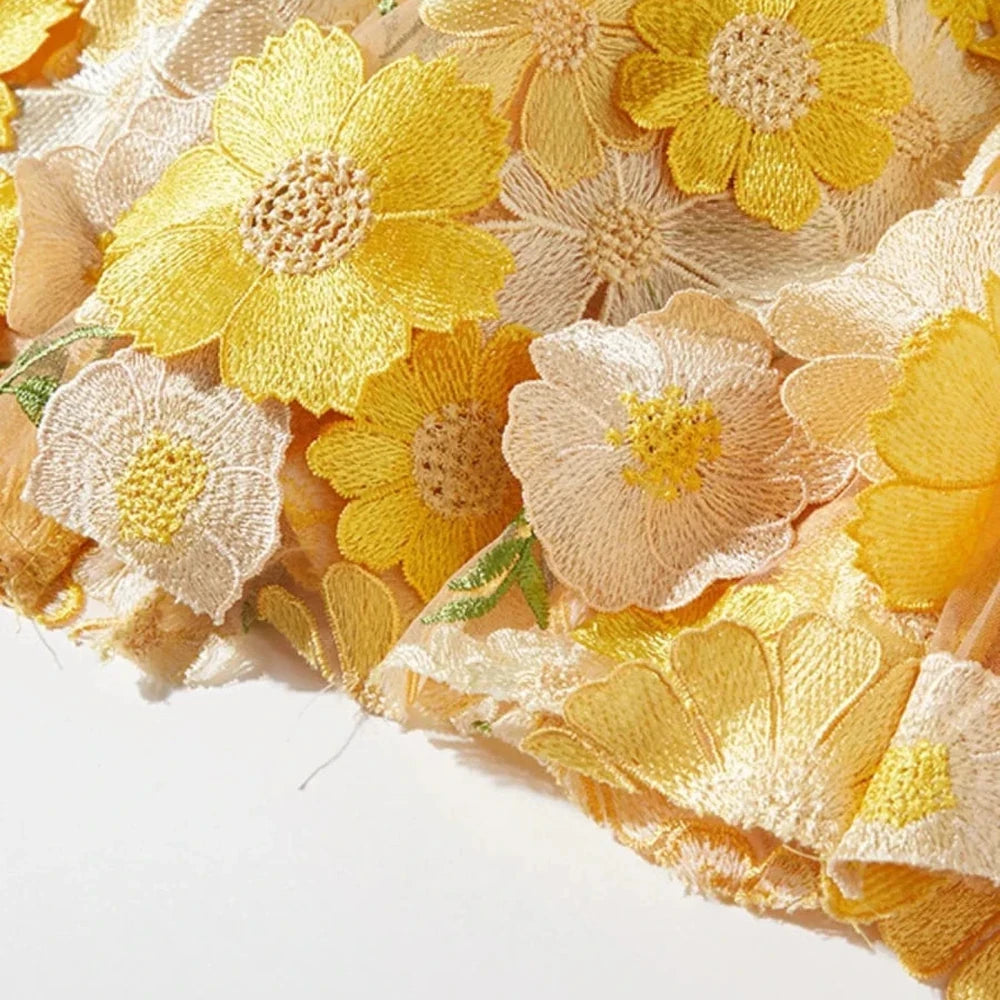 Floral Embroidered Mesh Midi Dress