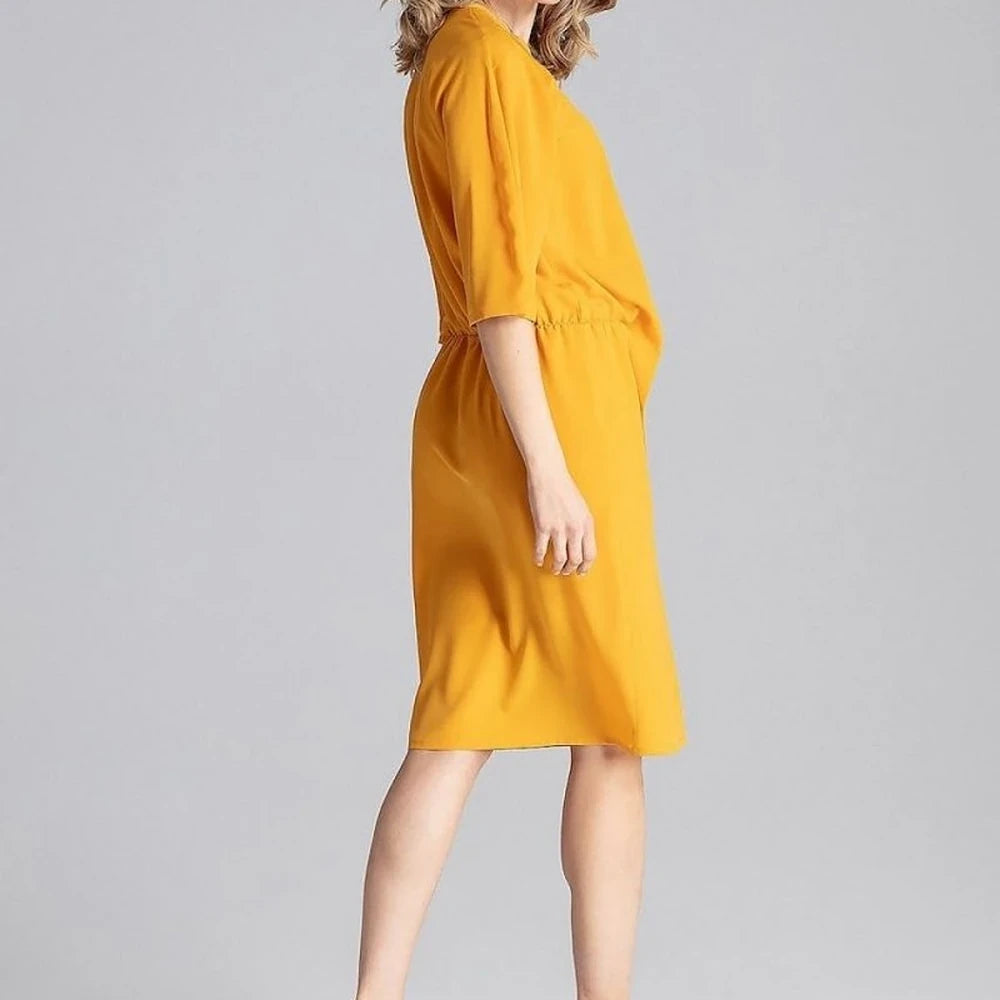 Yellow Knee-Length Dress with Elastic Waist