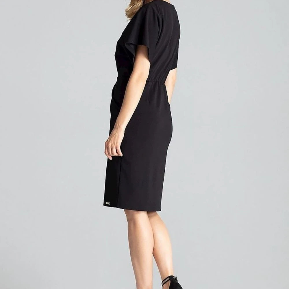 Navy Blue Midi Dress with Kimono Sleeves