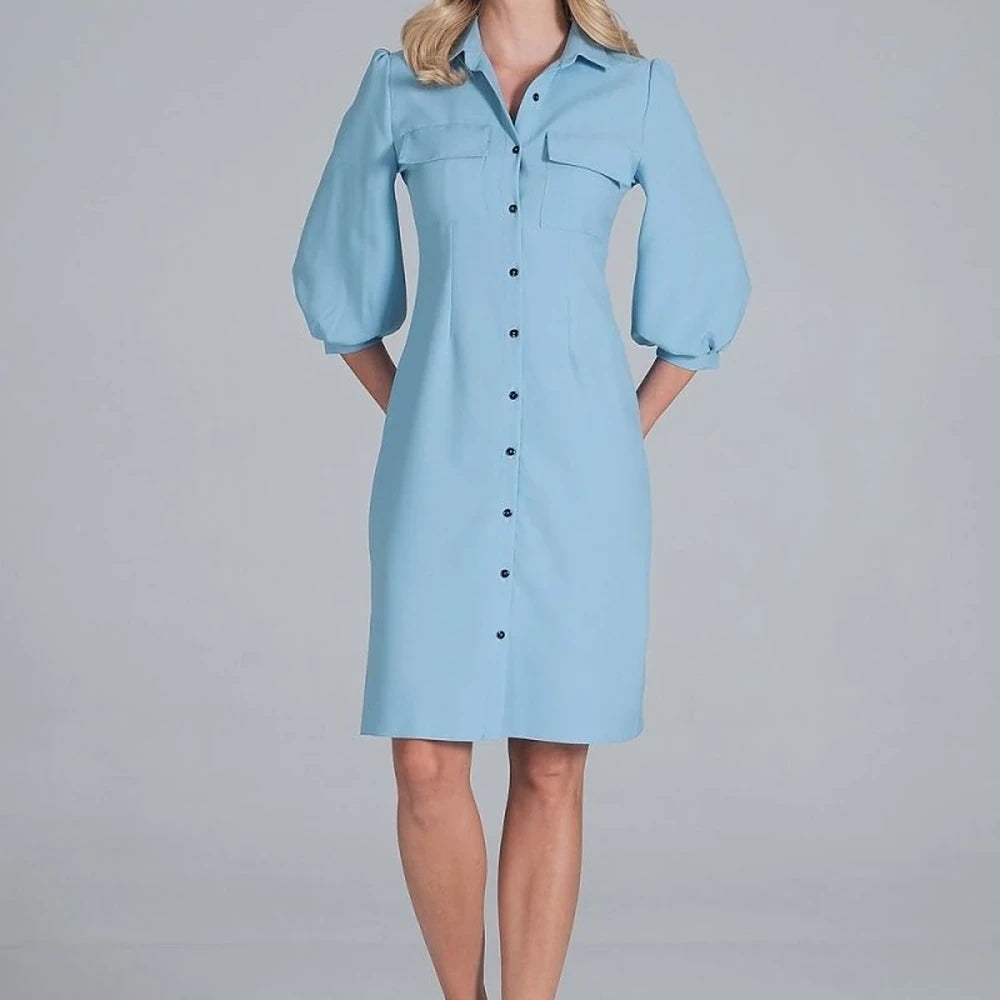 Midi Shirt Dress with Collar and 3/4 Sleeves