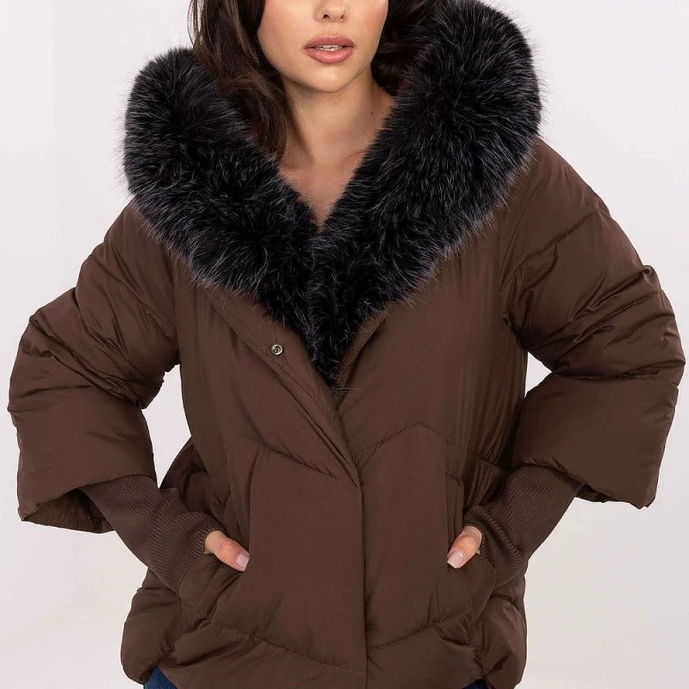 Red Quilted Down Jacket with Detachable Hood