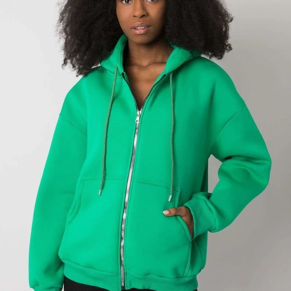 Zippered Hooded Sweatshirt with Pockets