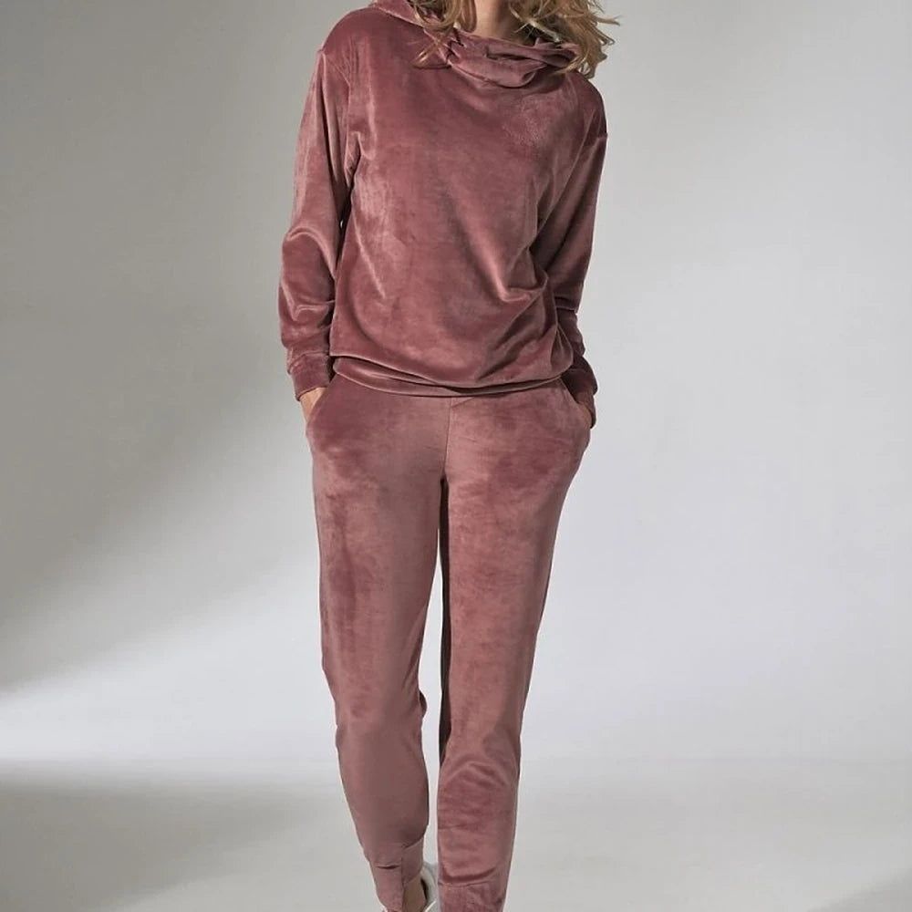 Green Velour Tracksuit Trousers with Drawstring Waist