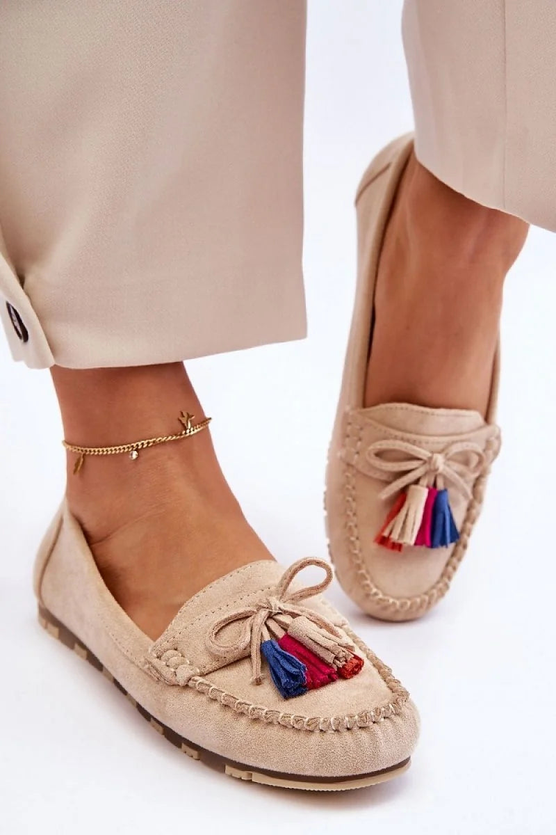 Eco-Suede Moccasins with Decorative Bow and Tassels