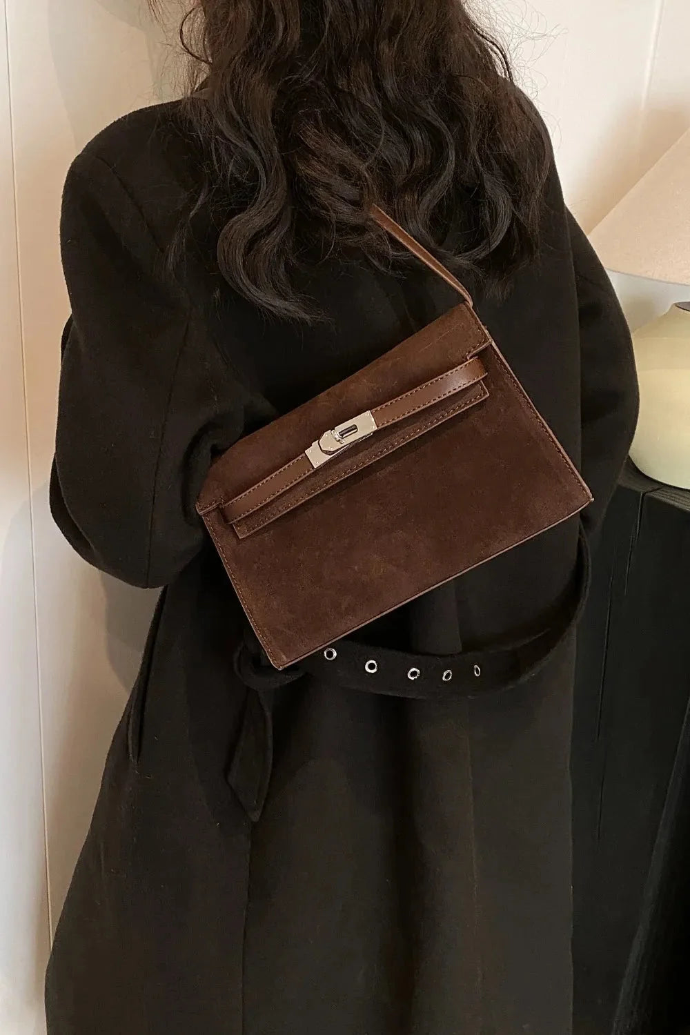Small Suede PU Leather Shoulder Bag with Handles