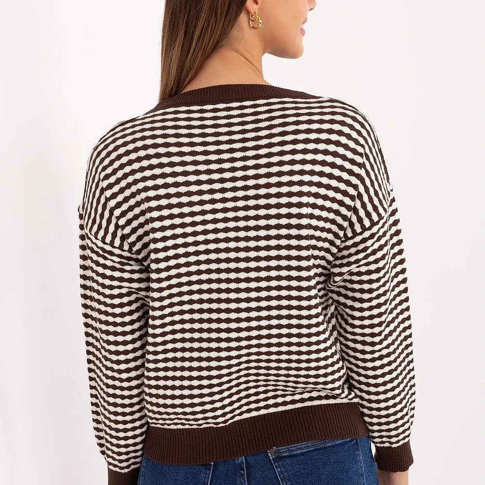 Striped Knit Sweater with Round Neck