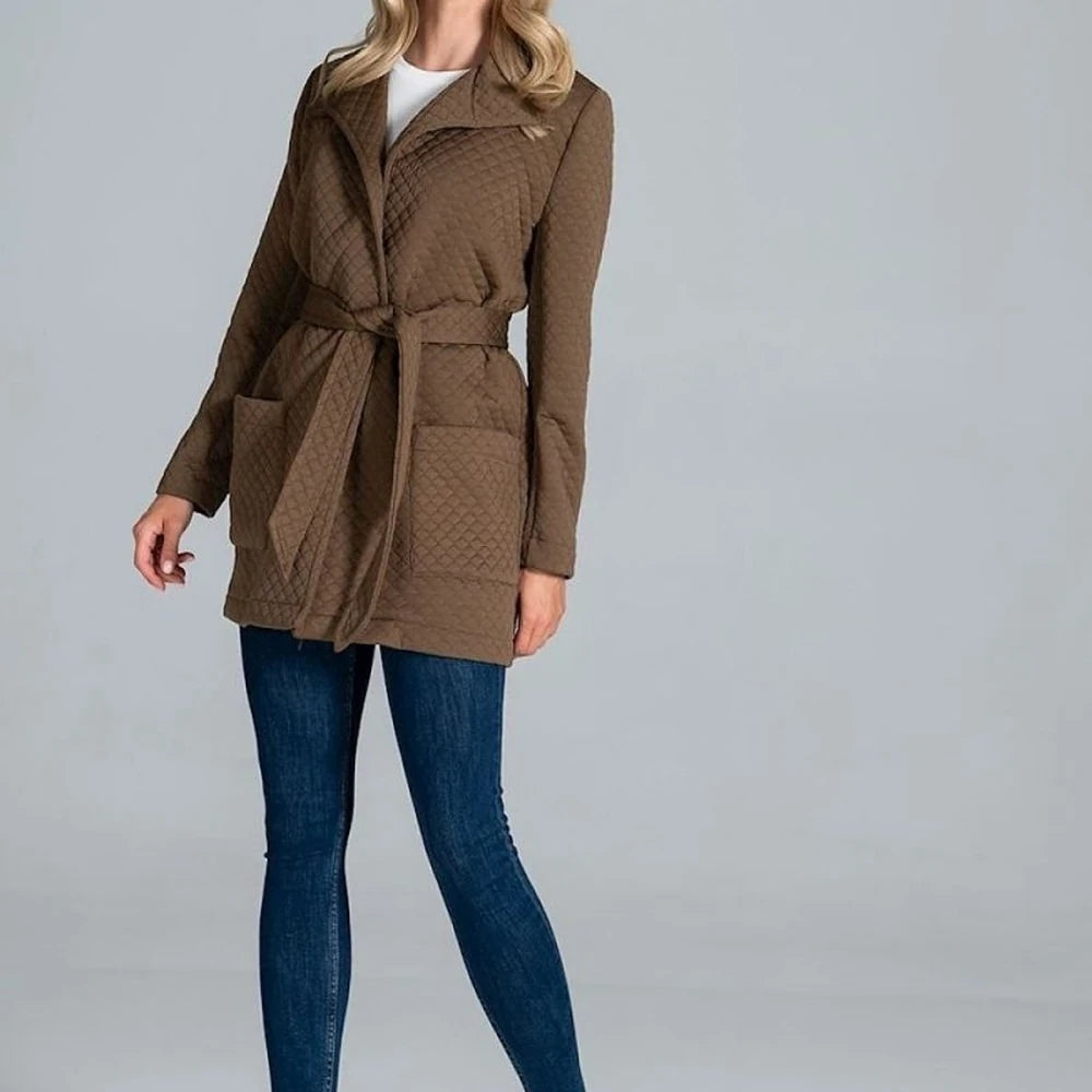 Quilted Belted Coat with Collar