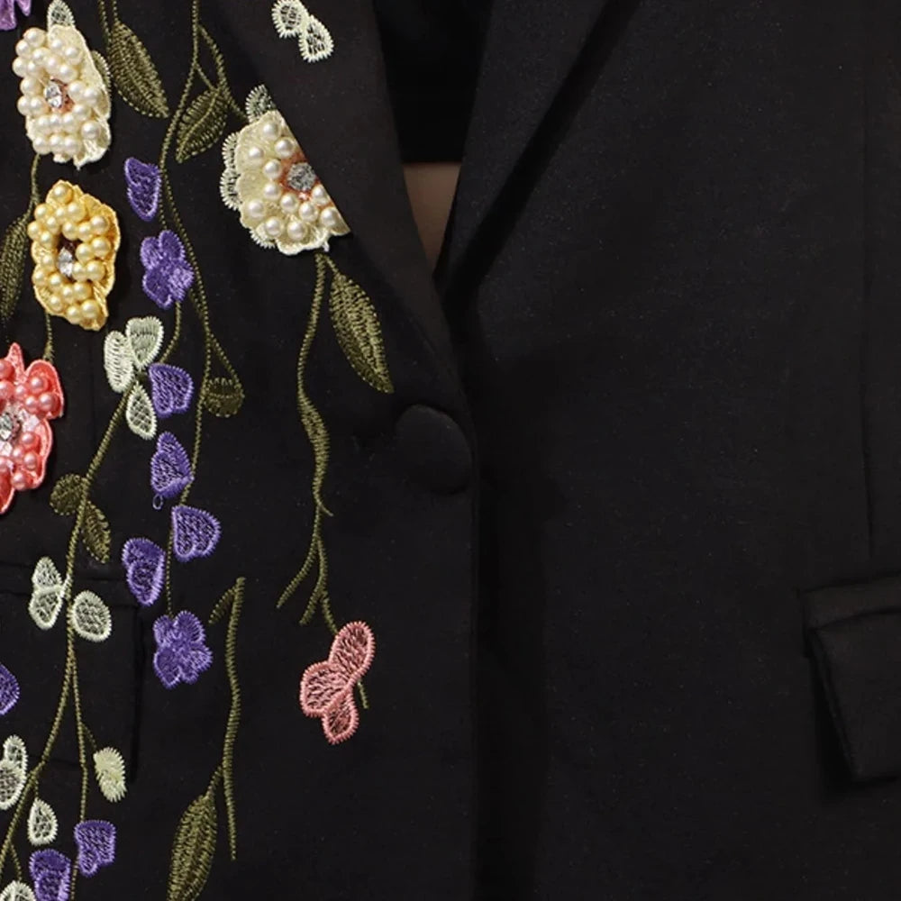 Pearl Detail Blazer with Flower Lapel