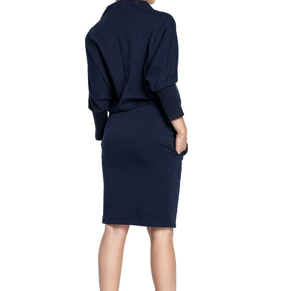 Ribbed Sleeve Midi Dress with Pockets