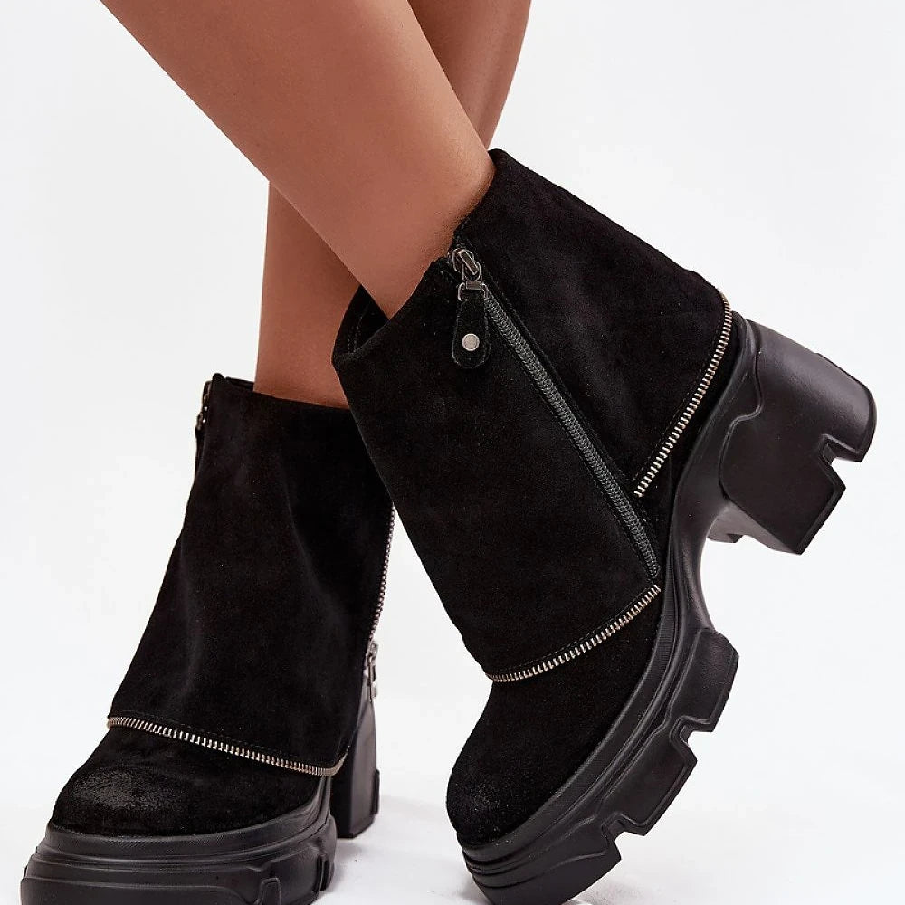 Women's Black Leather Ankle Boots