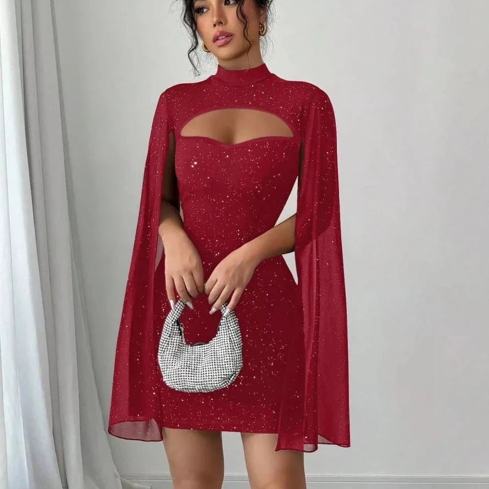 Cutout Bodycon Mini Dress with Cape Sleeves