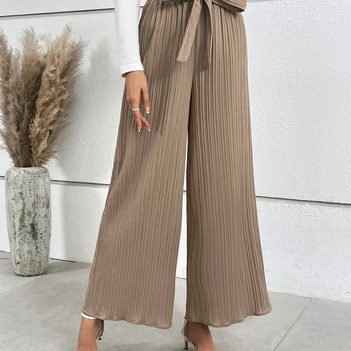 Wide Leg Long Pants with Tie Detail