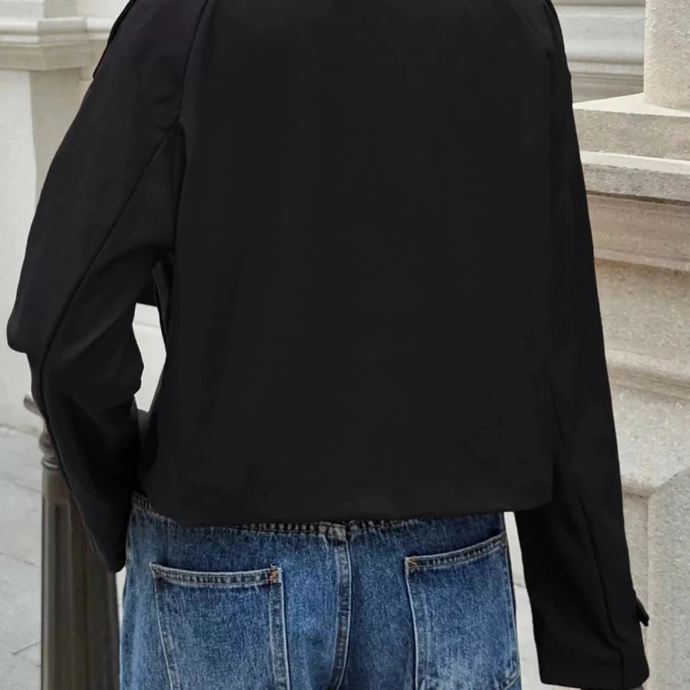 Cropped Double-Breasted Jacket with Raglan Sleeves