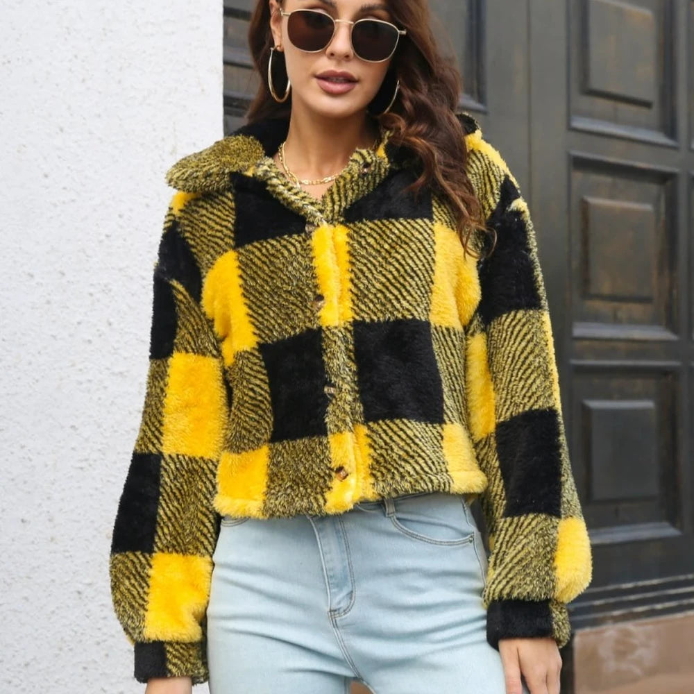 Plaid Buttoned Jacket - Single-Breasted