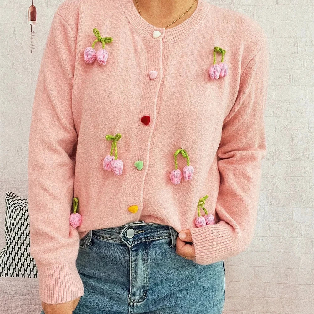 Flower Button Up Long Sleeve Cardigan