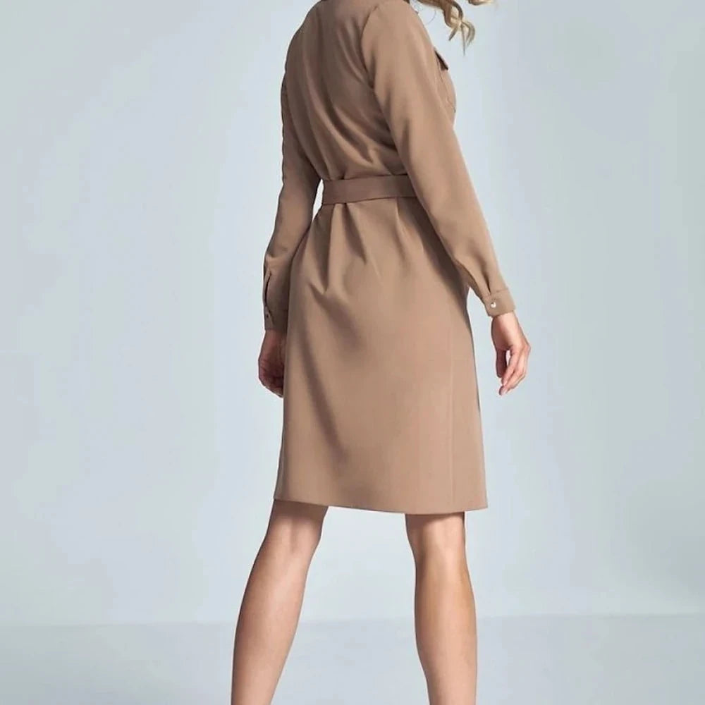Black Midi Shirt Dress with Belt