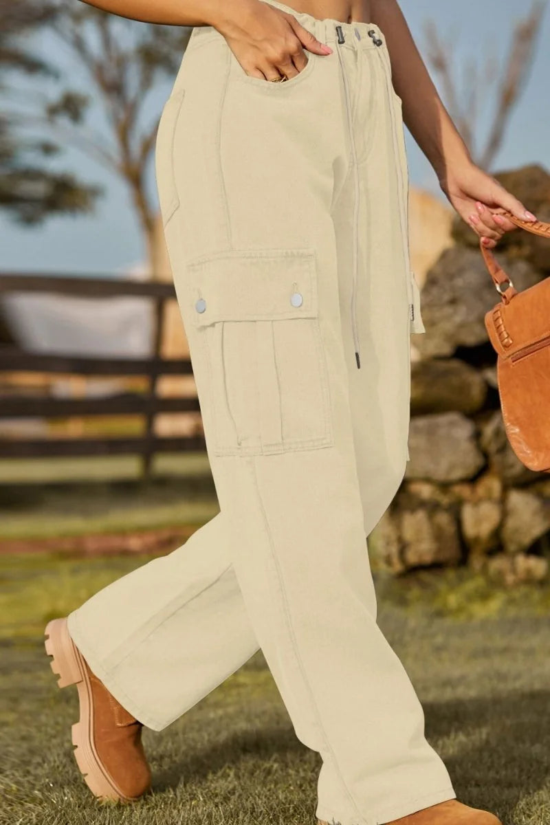 Loose Fit Drawstring Jeans with Pockets