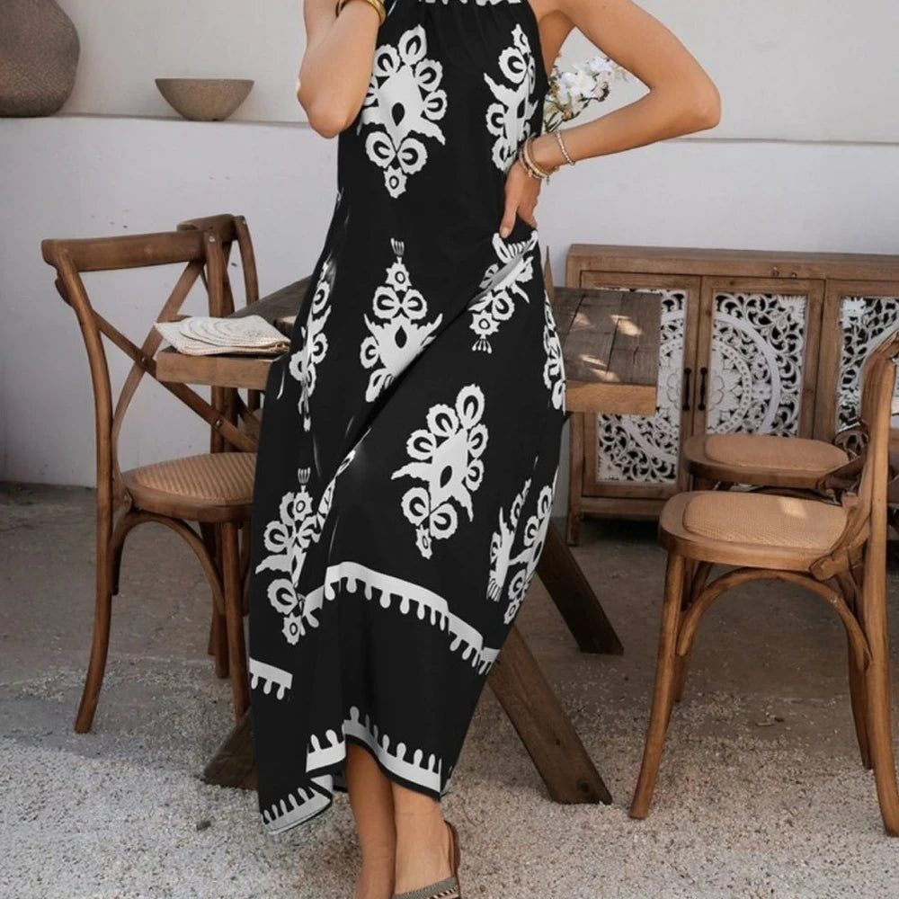 Printed Maxi Dress with Grecian Neck