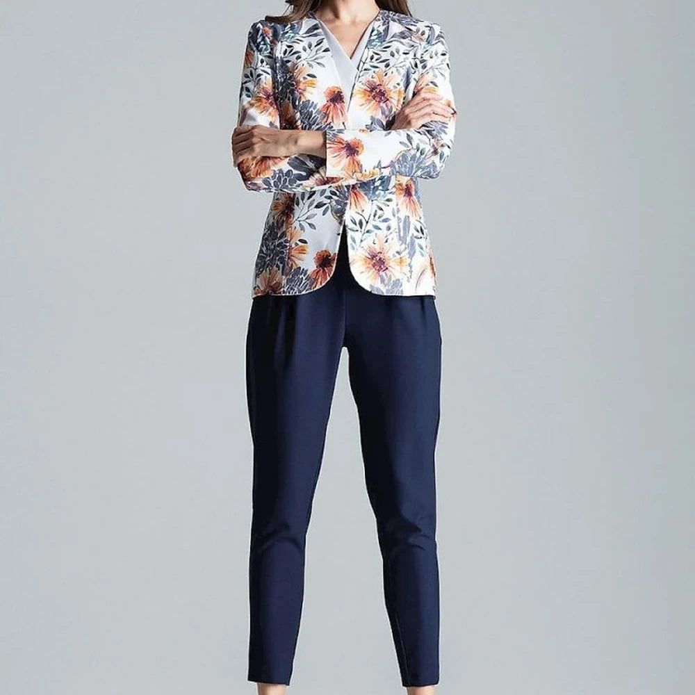 Patterned One-Button Jacket with No Lapels