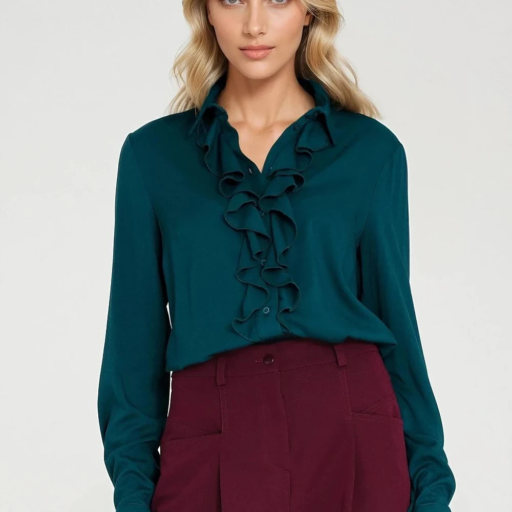 Viscose Shirt with Jabot Detail
