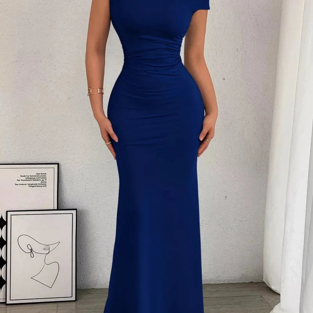 One-Shoulder Ruched Bodycon Maxi Dress