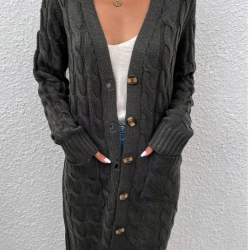 Cable-Knit Button Down Cardigan with Pockets