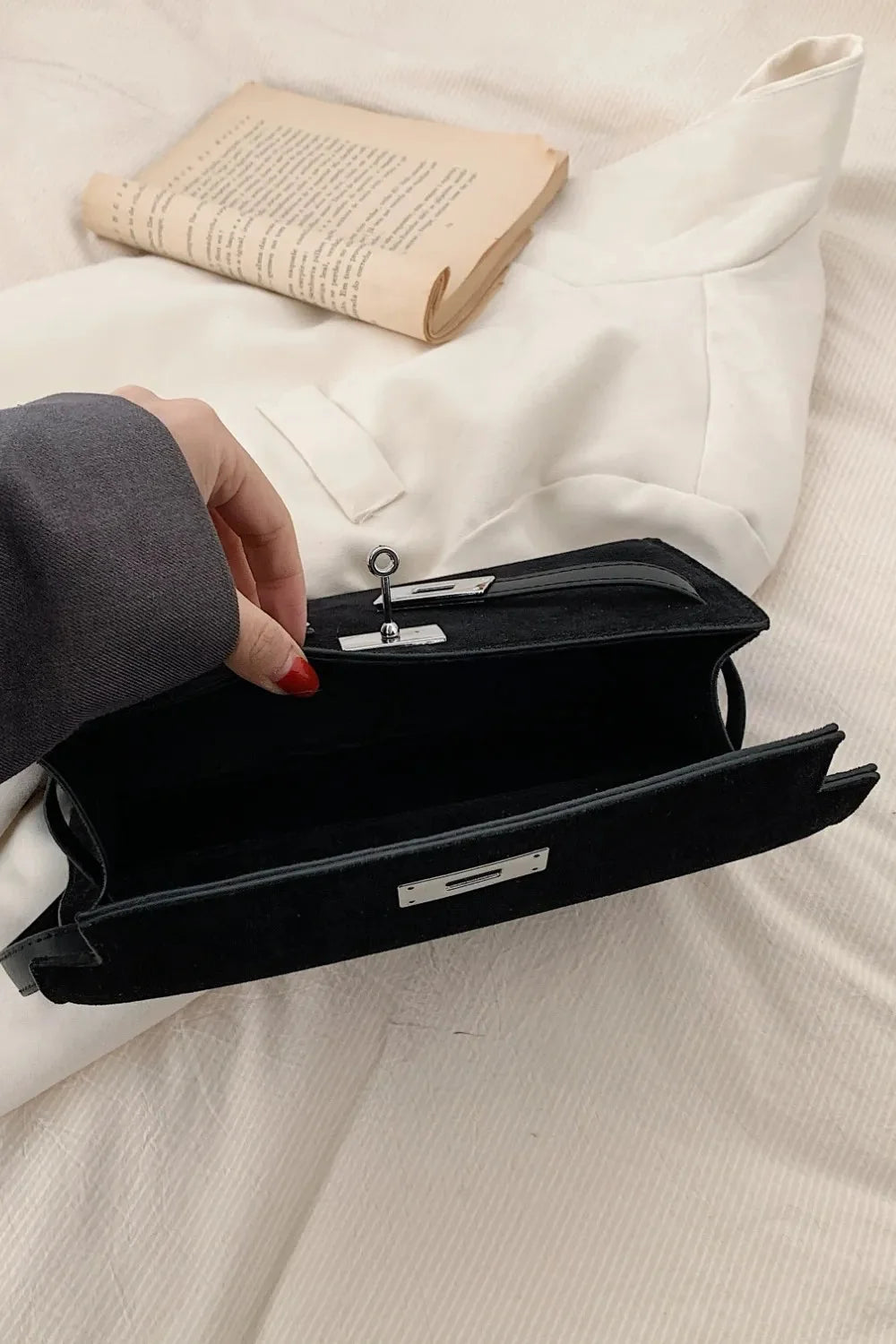 Small Suede PU Leather Shoulder Bag with Handles