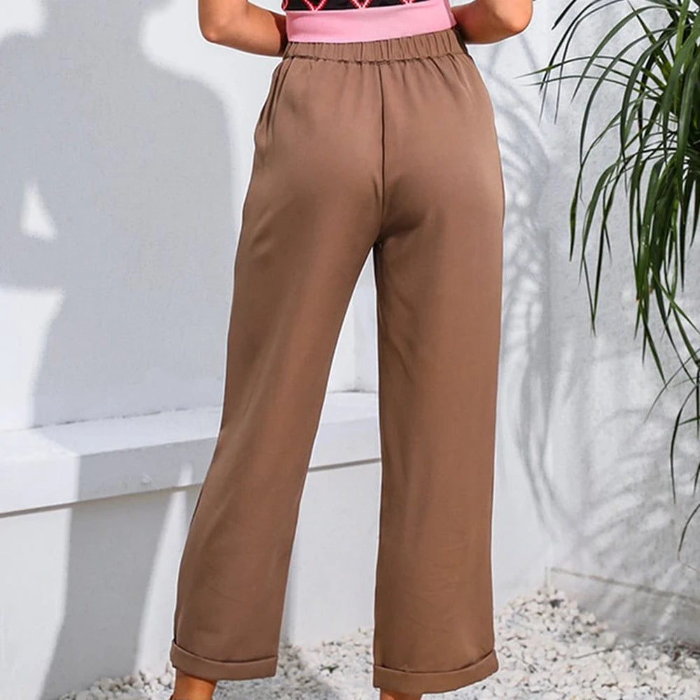Cropped Straight Leg Pants with Pockets