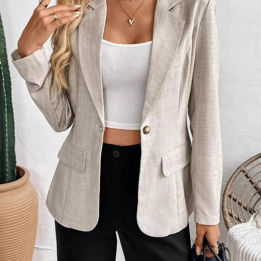 One Button Lapel Collar Blazer