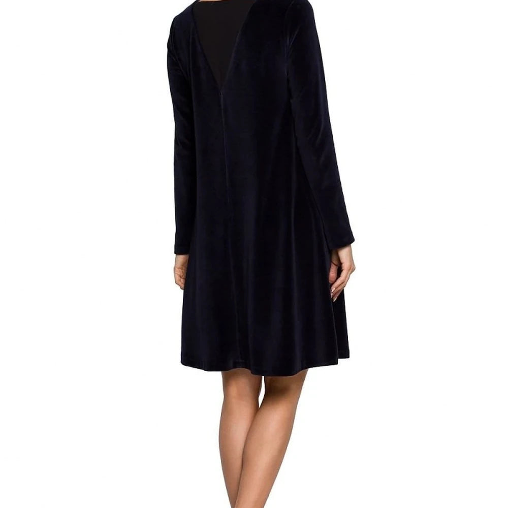 Trapeze Velour Cocktail Dress with Geometric Back