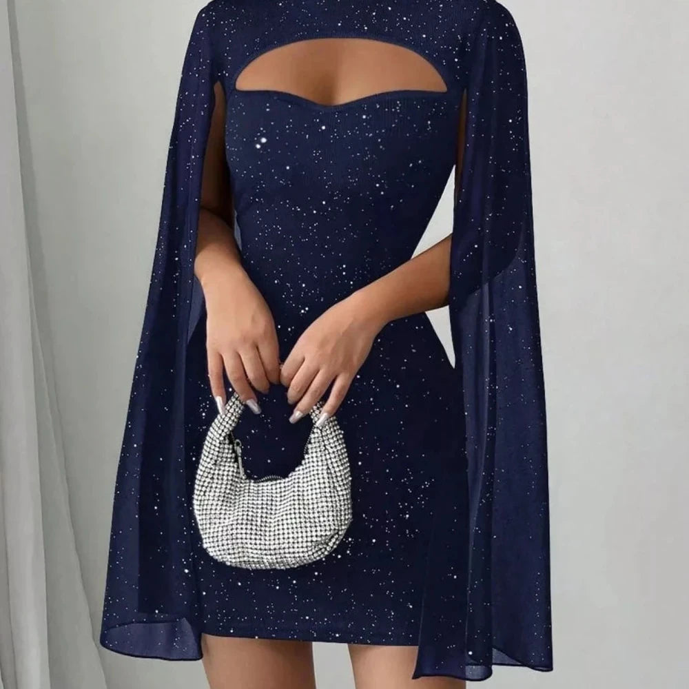 Cutout Bodycon Mini Dress with Cape Sleeves