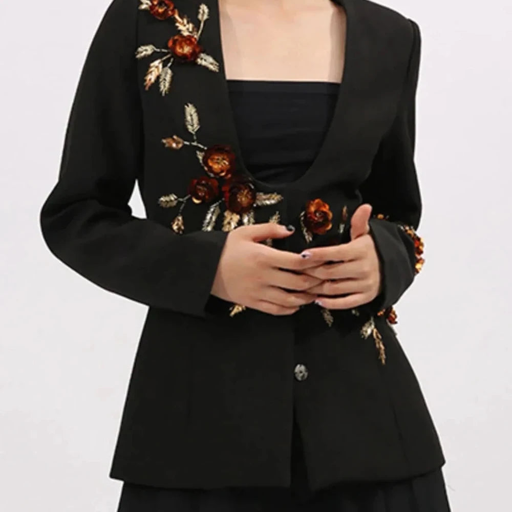 Embroidered Long Sleeve Blazer