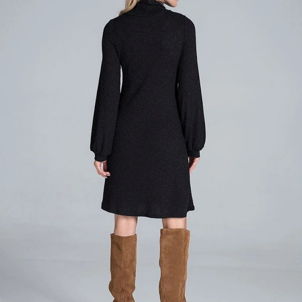 Ribbed Knit Turtleneck Midi Dress