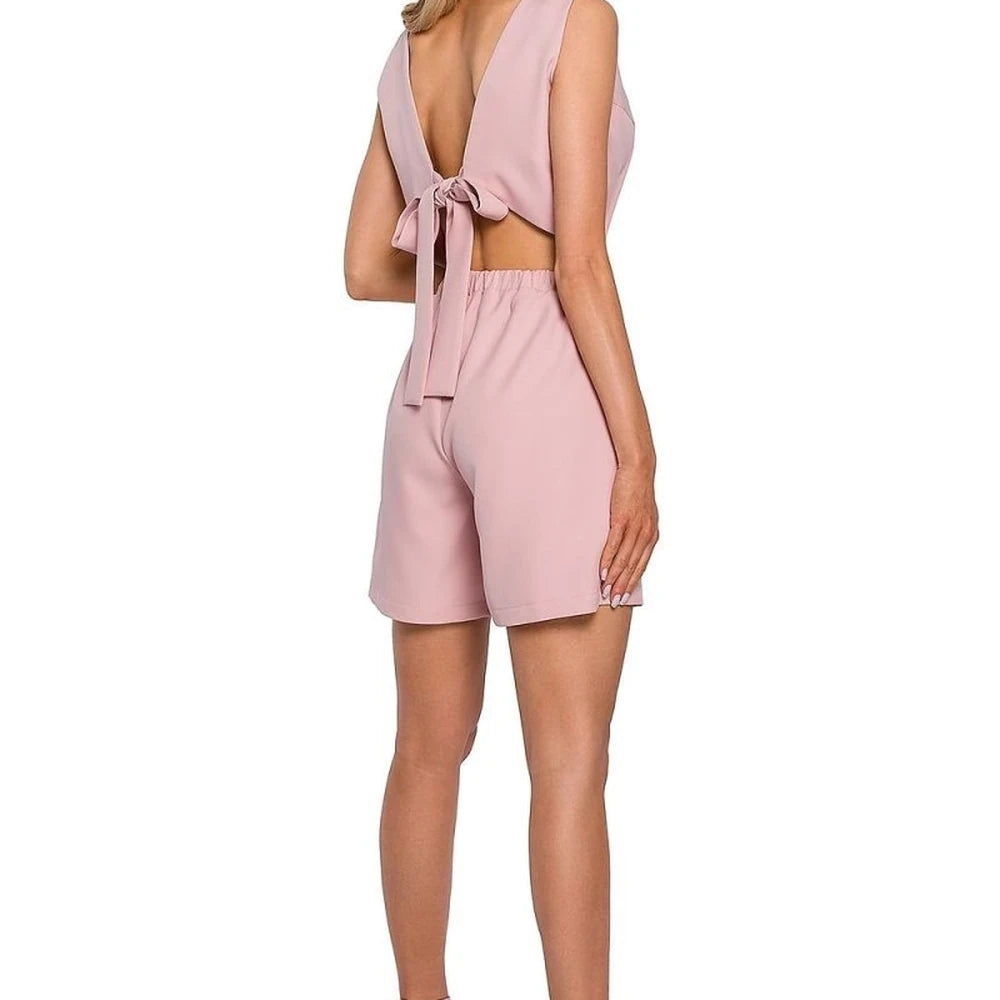 Pink Short Suit Romper with Tie Back