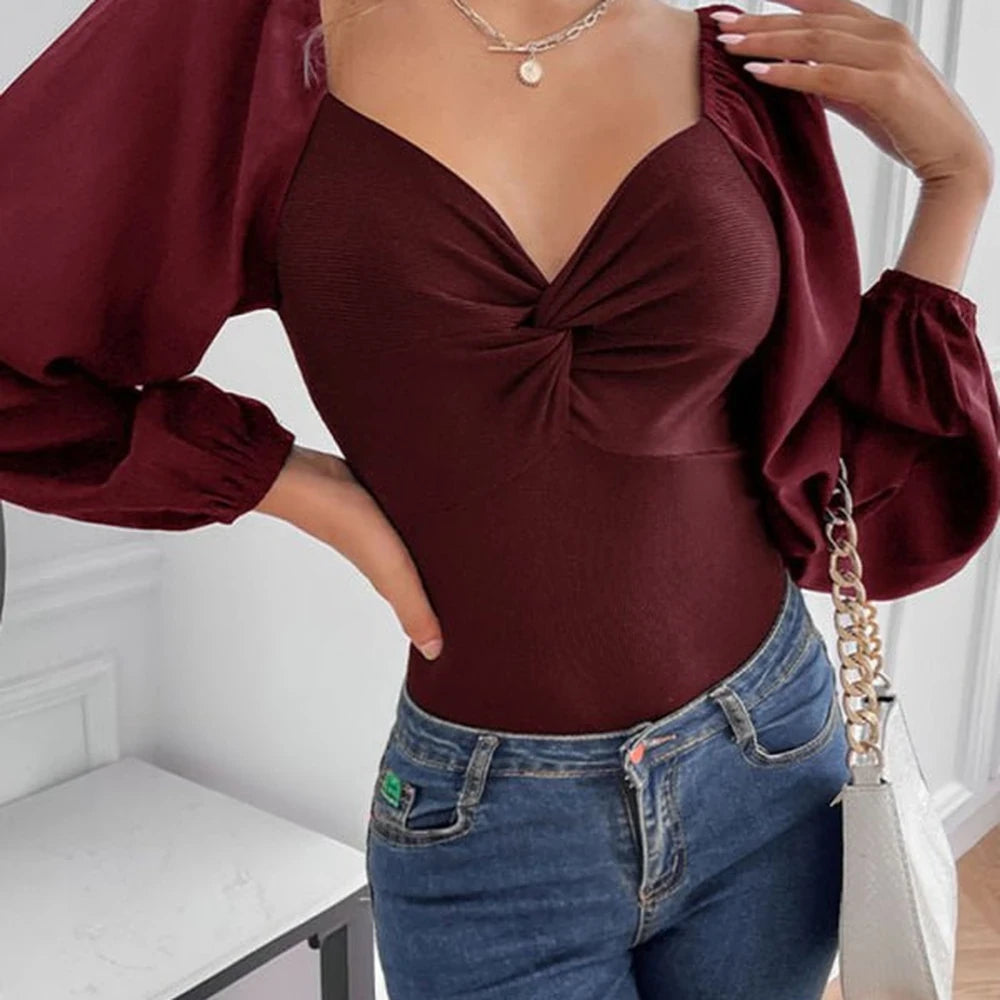 Women's V-Neck Long Sleeve Bodysuit