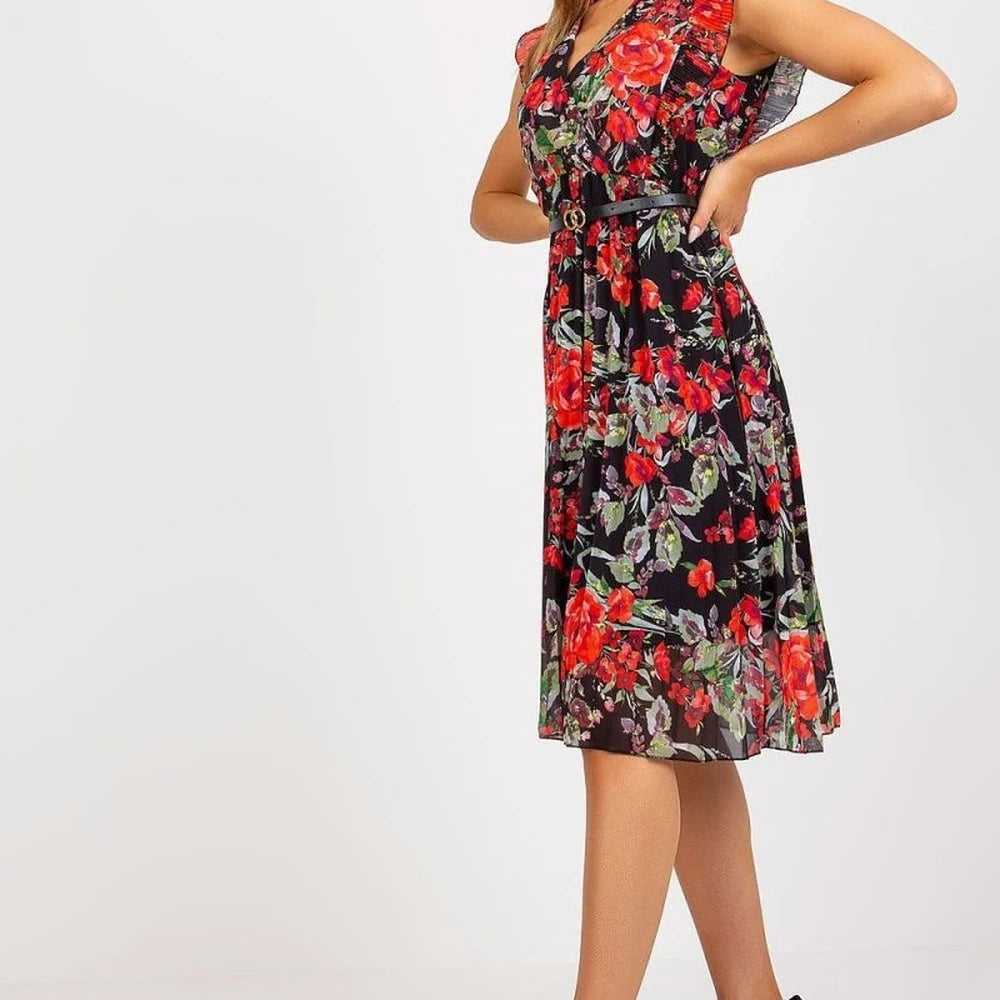 Pleated Summer Dress with Ruffle Sleeves