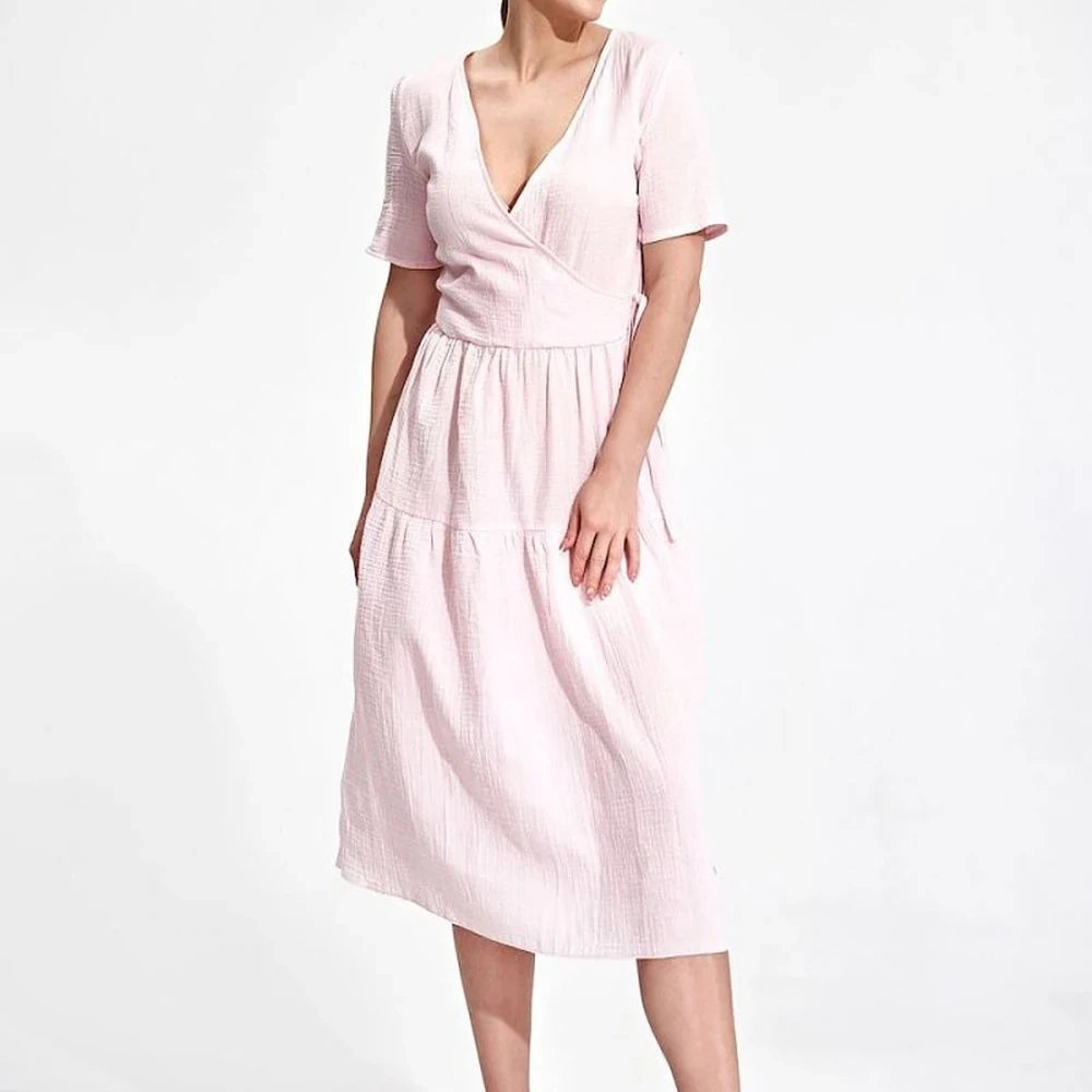 Summer Midi Dress with Envelope Neckline